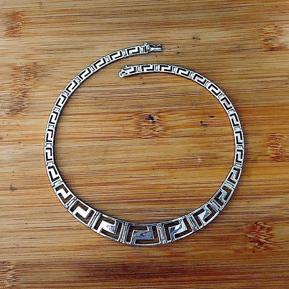 $224  Meander-Greek Key Designer Necklace  Sterling 39 Grams  Marked FAS 925